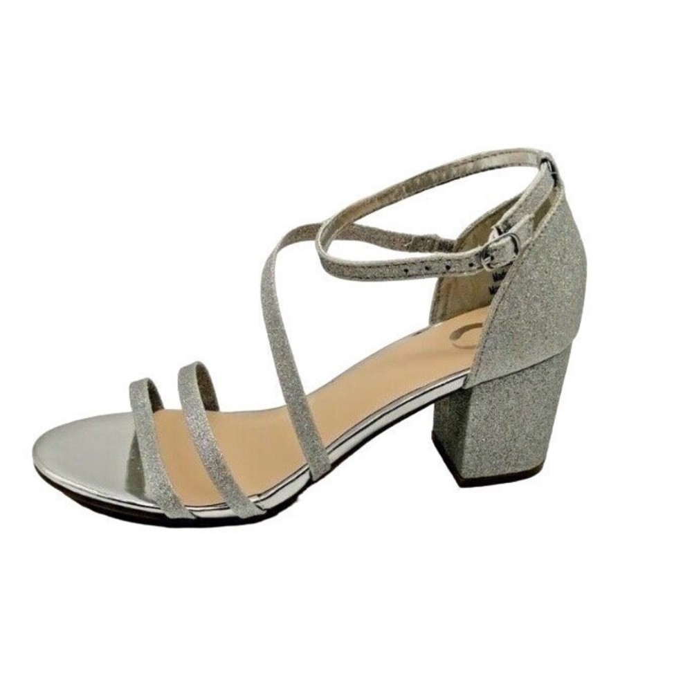 Journee Collection Womens Bella Ankle Strap High Heels Silver Glitter Size 9 NIB